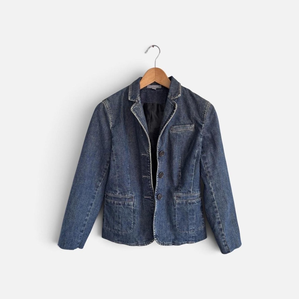 Ann Taylor Dark Wash Indigo Denim Structured Tailored Polished Blazer Jacket 4